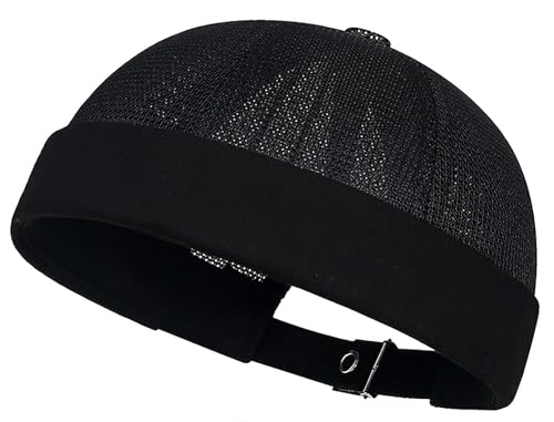 DIYDECAL Mens Mesh Brimless Cap,Summer Skullcap Docker Beanie Hat Black