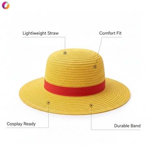 Image of MDF Straw Hat Replica | Yellow Hat with Red Band | Anime Cosplay Accessory & Collectible for Fans