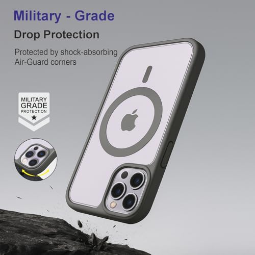 Image of AIBEX Clear Mag-Saf Case for iPhone 14 Pro | Strong Magnetic Lock, Anti-Yellowing Transparent Back Cover | Military-Grade Drop Protection | Slim Lightweight Cover with Camera Guard - Grey