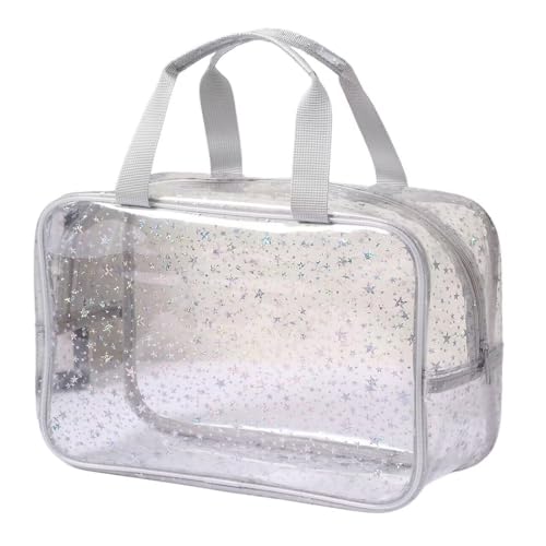 Clear Makeup Bags Large Toiletry Bag for Women with Handle, White Star