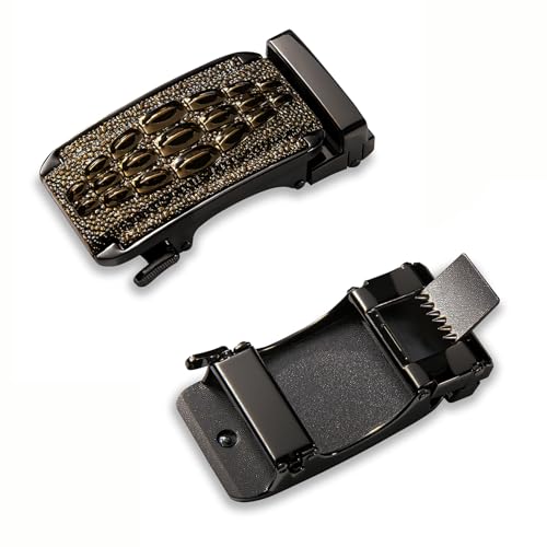 Image of Dubulle Designer Men's Belts, Ratchet Leather Sliding Buckle Dress Belt | 1 3 /8 inch(3.5cm) Genuine Leather Adjustable Strap, Automatic Ratcheting Buckles, Gift‑Boxed, Trim to Fit, for Business Casual