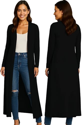 Casaco extra comprido para mulher - manga comprida com gola - estilo masculino, Preto