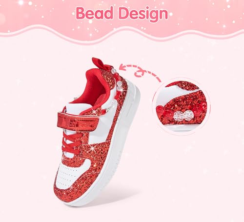 LUCKY STEP Girl's Glitter Sneakers Slip On Hook and Loops Athletic Sparkly Beads Casual Tennis School Party Cute Running Shoes for Children/Girls/Kids3