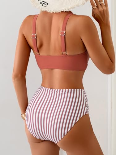 Image of Eomenie Bikini Sets for Women High Waisted Two Piece Bathing Suit U Wired V Neck Swimsuit Adjustable Straps Swimwear