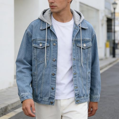 Chaqueta de mezclilla para hombre con capucha casual miniatura 2