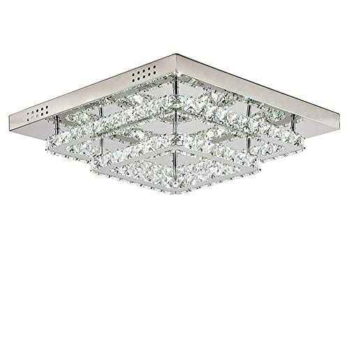 Plafonnier lustre en cristal moderne 48W double carré blanc froid luminaire flush mount
