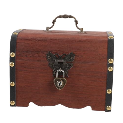 Gadpiparty Cofre Tesoro Vintage de Madera con Cerradura Caja Ahorro y Joyero Retro Organizador Seguro para Monedas y Joyas Decoración Hogar para Adultos