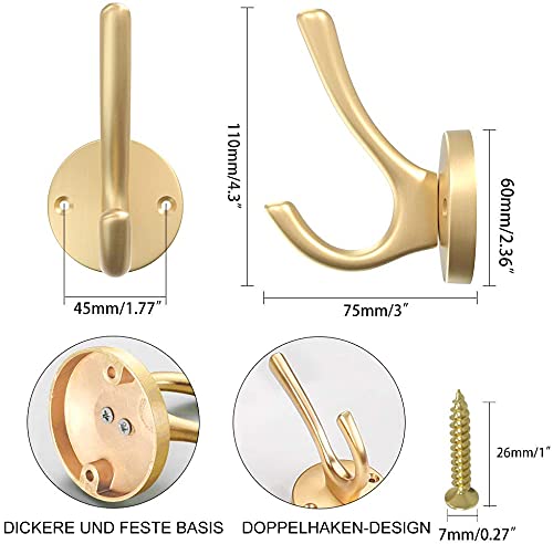 ZUONAI Gouden haken 12 stuks geborsteld gouden wandhaken zware metalen