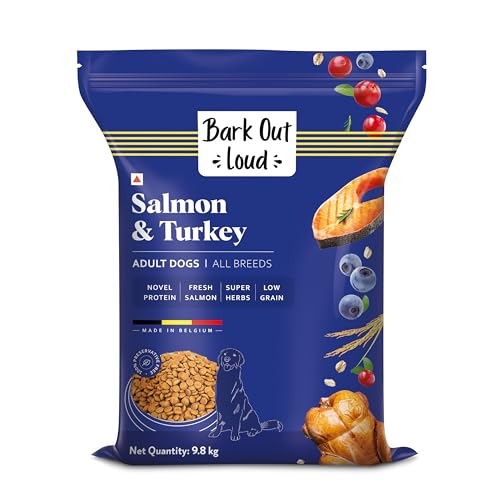 BARK OUT LOUD Adult Dog Food by Vivaldis, Fresh Salmon & Turkey, Low Grain, Rich Novel Protein & Prebiotics, Super Herbs for Healthy Skin, Fish Dry Ki