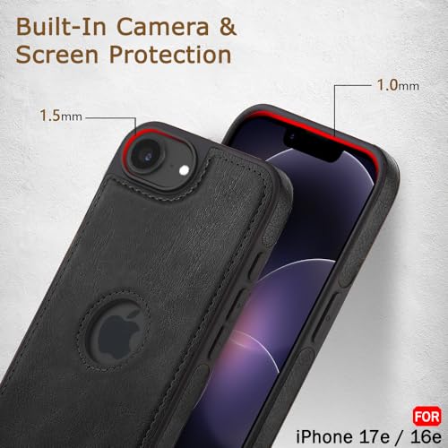 Image of TheGiftKart for iPhone 16e / iPhone 17e Case, Leather Finish Back Cover, Shockproof Design, Raised Edges for Camera & Screen Protection, Stunning Minimalist Design Back Cover Case (Black, Black)