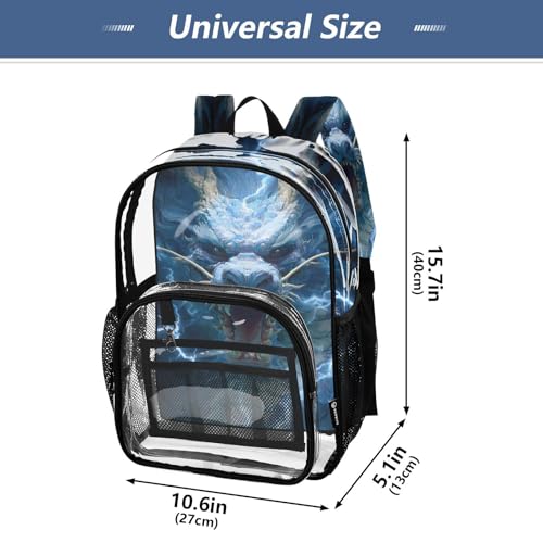 Dragon Blue Magic Clear Backpack Heavy Duty See Through Transparent PVC BookBag for Kids Boy Girl School Work4