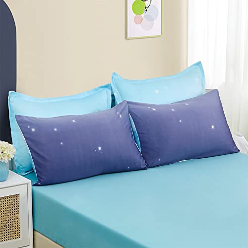 Image of Dinjoy Girls Women Comforter Set King Size Ombre Blue Purple Rainbow Bedding Set 7 Pieces Bed in A Bag for Teen Adult (1 Comforter, 1 Flat Sheet, 1 Fitted Sheet, Pillow Shams & Pillowcases)