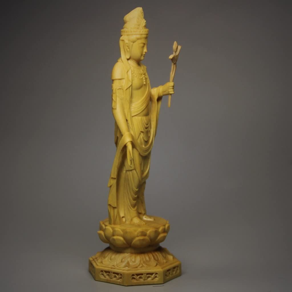 meditación Buda Estatua de Buda de pie Guanyin Buddha Figura con Pedestal de Lotus Home Creative Wooden Buddha Adorno 1.1x1.1x3.7 Pulgadas Regalos Que te Hacen Feliz