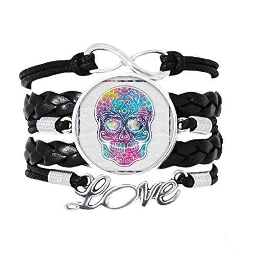 Bracelet en cuir torsadé et crâne coloré pour sublimer vos looks rock en festival