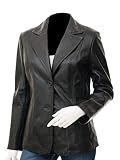 Lambskin Leather Blazer for Women Black Leather Blazer Jacket (Medium - for Chest 40-42, Lambskin Le
