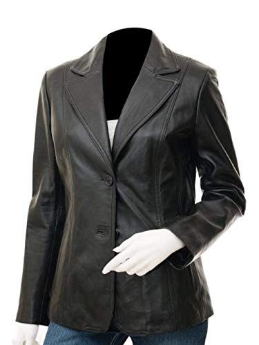 Lambskin Leather Blazer For Women Black Leather Blazer Jacket (Medium - For Chest 40-42, Lambskin Leather) #TOP1