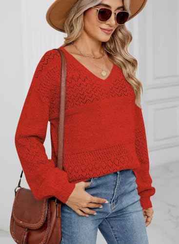 Image of JOCAFIYE Womens Sweaters Casual Long Sleeve V Neck Pullover Sweater Tops