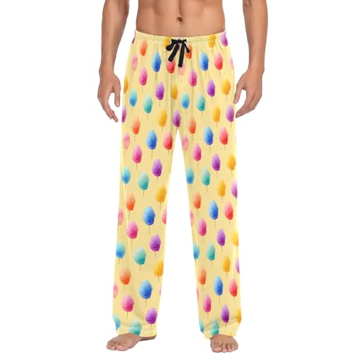 Mens Cotton Pajama Pants Sleep Lounge Pj Bottoms Sleepwear with Pockets Drawstring S Colorful Cotton Candy2