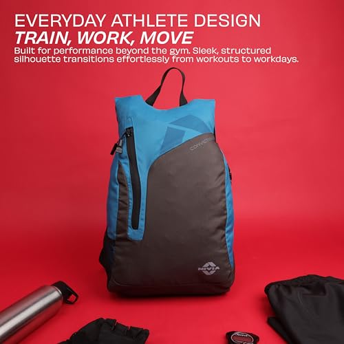 Image of Nivia Conviction 2.0 Sports Backpack For Men And Women, 25L Lightweight Gym And Training Bag With 15-Inch Laptop Compartment, Padded Straps, Quick Access Pocket, Side Bottle Holder (Black /Blue)