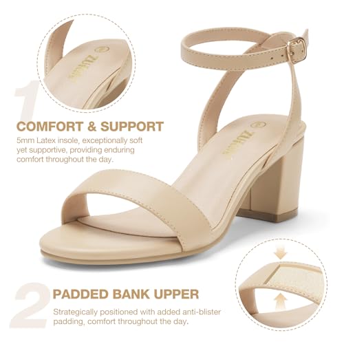 ZURIN Women's Black Low Block Heels, Open Toe Chunky Heeled Sandals with Ankle Strap, Comfortable Dress Pumps Shoes for Wedding Guest Evening Graduation Prom 2.24 inch3