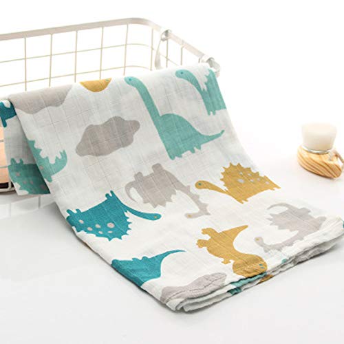 Image of Kassy Pop Printed 6 Layer Bamboo Muslin Blanket Cum Swaddling Towel for Baby, Toddlers | 70% Bamboo, 30% Cotton | AC Quilt, Multi-Purpose Blanket | 110cm x 110cm (Dino Print)