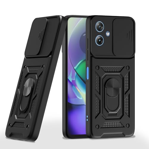 Outlouders Back Cover for Motorola Moto G54 5G / G64 5G | D10 Tough Armor 360 Protection Case with Sliding Camera Shield & Ring Holder Stand Bumper Case (Black)