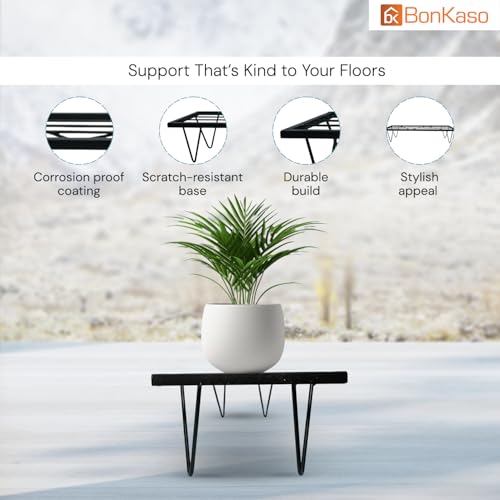 Image of BonKaso Heavy Duty Rectangle Plant Stand: 60.9X 20.3 x 12.7 cm, Black - Set of 4, Modern Design for Indoor & Outdoor Use, Sturdy, Anti-Rust Planter Stand for Garden, Balcony, Patio
