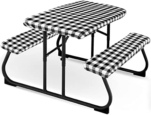 Moukeren 3 Pcs Picnic Table Cover for Kids, Black, White