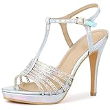 Perphy Rhinestone Strap Stiletto Strappy Heel Platform Sandals for Women Silver 5 UK/Label Size 7 US