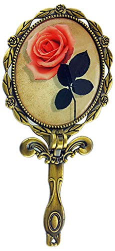 Nerien Vintage Style Rose Folding Handheld Mirror Travel Vanity Makeup Oval Mirror