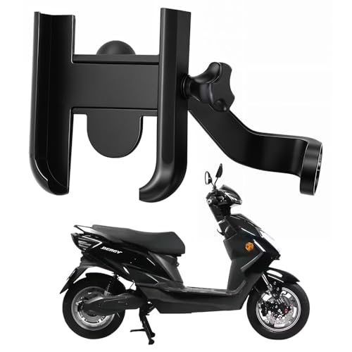 Image of Metal CNC Mobile Holder for Scooter, Scooty & Motorcycle Compatible for Evolet Derby, Mirror Mount, 360 Rotation, Strong Anti-Slip Grip, Wide Adjustable Fit for All Smartphones (Black)