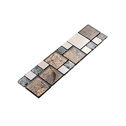 Hominter Tile Sample Glass and Metal Backsplash Tile, Brown Crystal Mix Rose Gold Stainless Steel Tile, Versailles Design Pattern Mosaic KLS007