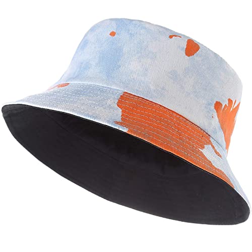 Top Band Bucket Hats For Women Tie Dye Cotton Twill Reversible Fashion Womens Bucket Hat Packable Blue #TOP7