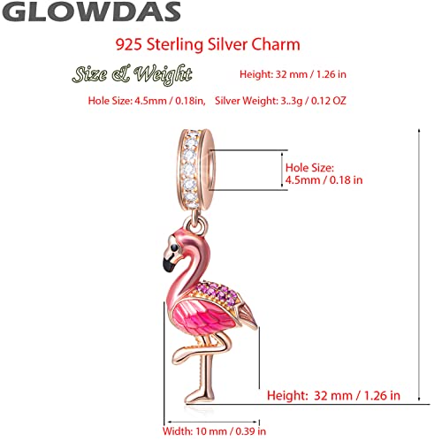Rose Gold Flamingo Pendant Charms, fit Pandora Mothers Day Bracelet, 925 Sterling Silver Tropical Bird Dance Flamingo Dangle with Pink Enamel Beads, Gift for Lover/Family/Birthday2