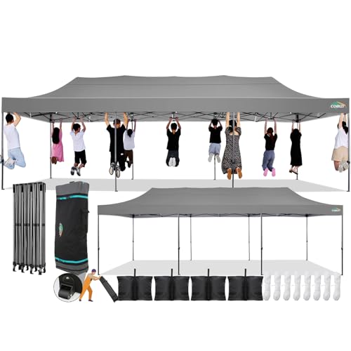 Image of COBIZI 10x30 Pop Up Canopy Tent,Heavy Duty Canopy(Gray Gray No Sidewalls)