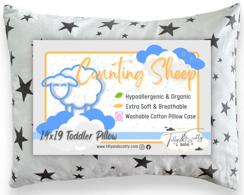 Image of Tilly&Scotty Toddler Pillows-Stars & Stripes-14x19 Plush Filled Pillow-Super Soft Organic Cotton Pillowcase-Machine Washable Hypoallergenic-2-8 Year Old Children, Toddlers, Baby, Travel-Bedding