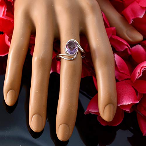 Image of Real Gemstones Oval Shape One Stone cheker Amethyst rings-925 Silver Purple Amethyst Ring-February Birth Aquarius Astrology Real Gemstones Ring SRAMECH-3171-4 us