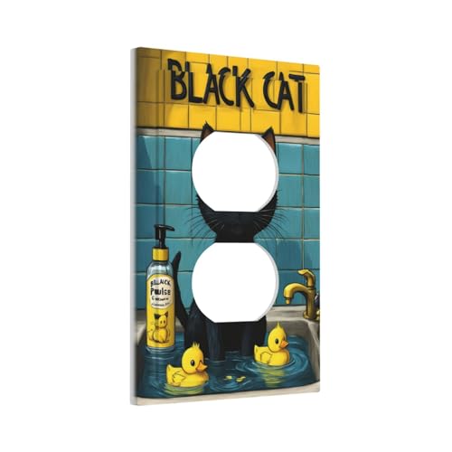 Decorative Outlet Covers Novelty Black Cat Funny Duck Bath 1 Gang Duplex Light Switch Cover Plate Wall Plates for Electrical Outlets Switchplate Faceplate for Home Decor
