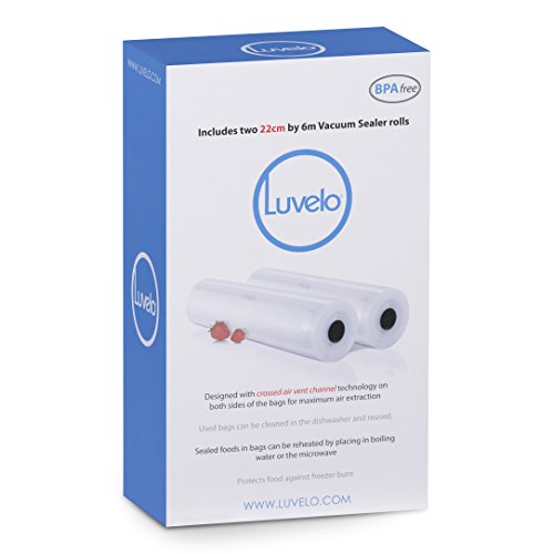 Vakuumfolie von Luvele für Lebensmittel, Beutelrollen, 2 x 6 Meter Rollen, 22 cm breit, für Sous-Vide-Garen