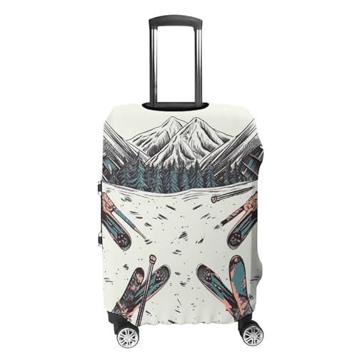 Skiing with Gear Set Suitcase Cover Washable Luggage Cover Dust-proof Luggage Protector Cover Anti-Scratch Travel Suitcase Protector Fits 18-32 Inch Luggage M4