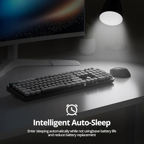 Image of Guffercty kred Colorful Grey Wireless Keyboard and Mouse Combo, Retro Typewriter Wireless Full-Size Cute Office Keyboard 2.4GHz with Round Keycaps for Desktop Laptop and PC(Gradient Black)