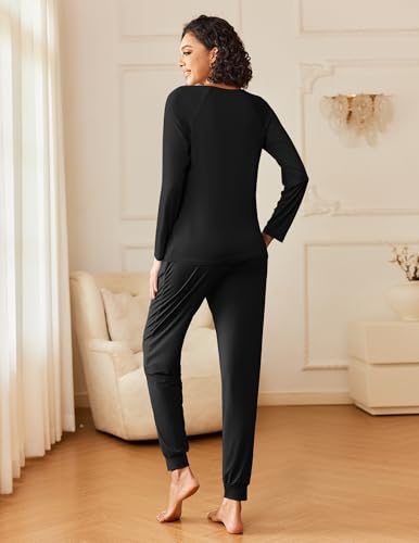 Image of Ekouaer 2 Pack Womens Pajama Sets Long Sleeve Pjs Soft Comfy Lounge Set