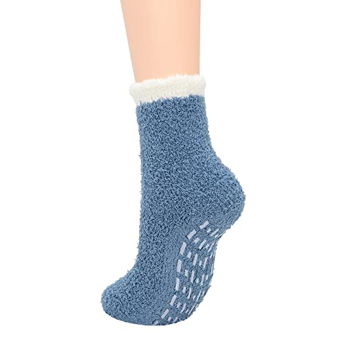 Zando Womens Fuzzy Socks Super Soft Slipper Socks Non Slip Winter Socks Warm Socks Grip Socks Sleeping Fleece Socks Indoor Cozy Socks Home Comfy Socks Fluffy Socks 4 Pack Candy Blue One Size #TOP5