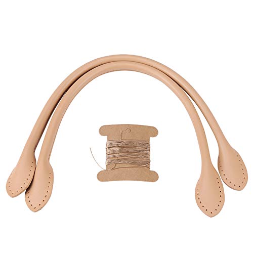 2Pcs Ledertasche Griffe, Echtes Leder Tasche Riemen Griff mit Löchern Echtes Leder Geldbörsen Riemen mit Ohr Form Ende DIY Hand Machen Zubehör für Leder Geldbörse Handtasche[Beige] Taschenherstellung
