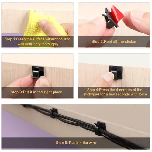 Adhesive Cable Clips 200pcs Clear Adhesive Cable Wire Clips Outdoor Management-Organizer Cord Holder under Desk Car Wall TV Sticky Ties miniatura 6