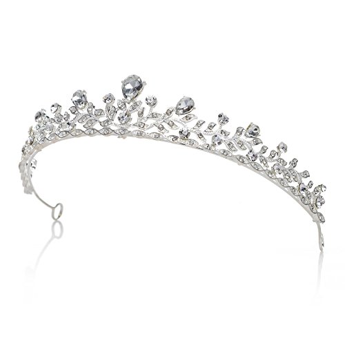 SWEETV Diadème de mariage en cristal pour mariée - Princess Tiara Headband Pageant Crown, bijoux de cheveux de mariée pour femme et fille, Argent