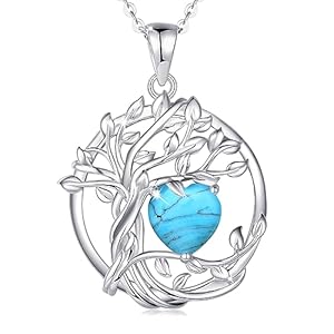 FANCIME Tree of life Birthstone necklace Sterling Silver Pendant Birthstone Necklace Gemstone Anniversary Birthday Jewelry Christmas Gifts for Mom Her Wife