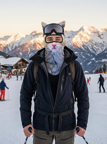 Image of 3D Cat Ski Balaclava Sheisty Face Mask with Ears Cute Animal Ski Mask for Music Festivals Raves Party Outdoor Activities