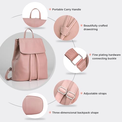 Image of BOYATU Women's Full-Grain Leather Backpack Purse, Minimal Structured Design, Work Commuter & City Travel, Compact Everyday Essentials, Fashion RFID Pocket Bag ((Pink)