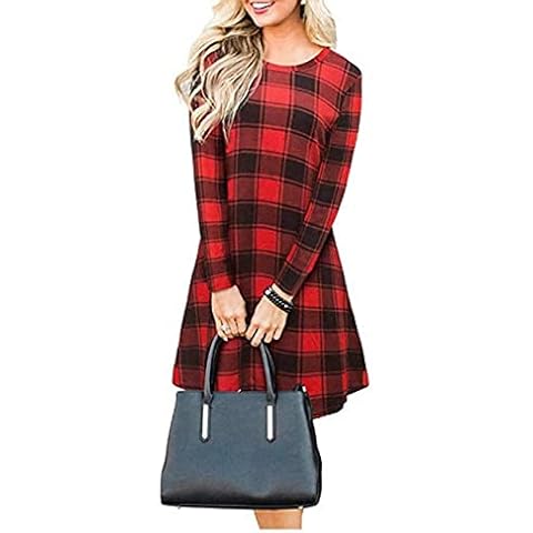 TrendyFashion Womens Long Sleeve Tartan Dress Cover